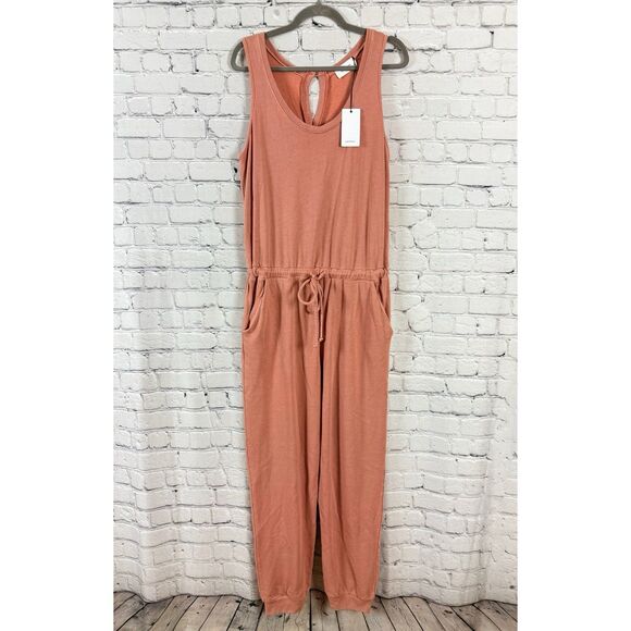 Revolve Lanston Tank Jogger Jumpsuit Peach Womens Size M Drawstring Waist NEW - Picture 1 of 15